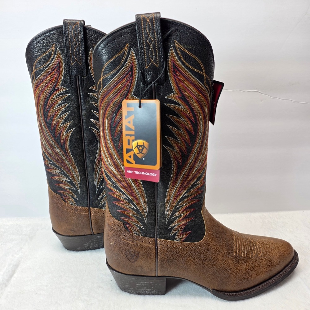 Ariat boomtown Western Boots Mens 10.5 D Brown Black Leather Cowboy 10017297 NEW